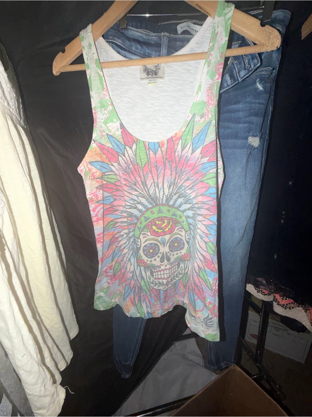 Robell Multicolor Sugar Skull Tank - Pink, Green, Blue